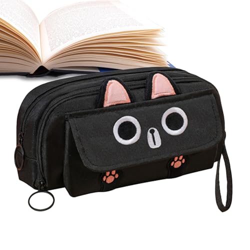 Federmäppchen für Katzen, Federmäppchen für Katzen | Federmäppchen mit Cartoon-Motiv für Mädchen, Schreibwarenbox, Schreibtisch-Organizer, große Reißverschlusstasche, Schwarz , Se référer au von Celuicion