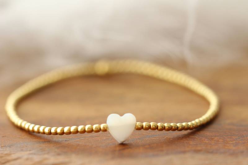 Herz Kugelarmband 925 Silber Vergoldet Perlmutt von CemariSchmuck