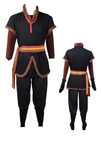 Cemaxjo Kristoff Hemd Kostüm Zubehör Halloween Männer Kristoff Cosplay Hosen Weste Gürtel Handschuhe (Brown, X-Small) von Cemaxjo