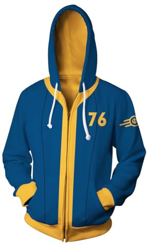 Cemaxjo Lucy Cosplay Fall-Out Hoodie Blau Pullover Vault Tec 33 Zip up Jacke Sweatshirt Kostüm (DE/NL/SE/PL, Alphanumerisch, L, Regular, Regular, Zip - 2) von Cemaxjo