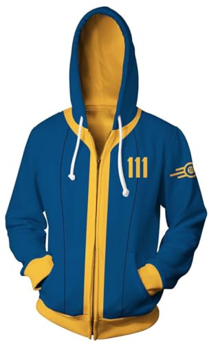 Cemaxjo Lucy Cosplay Fall-Out Hoodie Blau Pullover Vault Tec 33 Zip up Jacke Sweatshirt Kostüm (DE/NL/SE/PL, Alphanumerisch, M, Regular, Regular, Zip - 4) von Cemaxjo