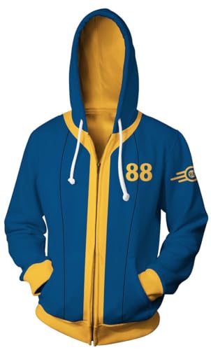 Cemaxjo Lucy Cosplay Fall-Out Hoodie Blau Pullover Vault Tec 33 Zip up Jacke Sweatshirt Kostüm (DE/NL/SE/PL, Alphanumerisch, S, Regular, Regular, Zip - 3) von Cemaxjo