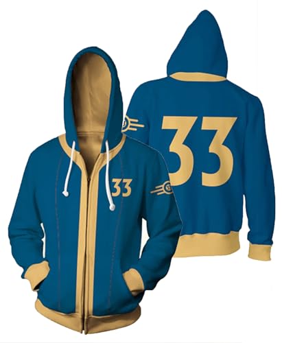 Cemaxjo Lucy Cosplay Fall-Out Hoodie Blau Pullover Vault Tec 33 Zip up Jacke Sweatshirt Kostüm (DE/NL/SE/PL, Alphanumerisch, XL, Regular, Regular, Zip - 1) von Cemaxjo