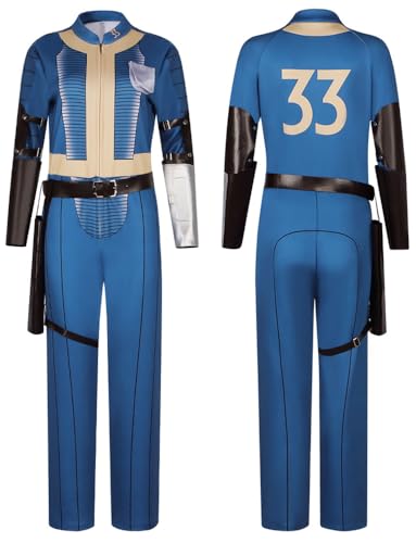 Cemaxjo Männer Lucy Maclean Kostüm Overall Frauen Vault-tec Jacke Mantel Bodysuit Cosplay Uniform Outfit (Blue - 3, X-Large) von Cemaxjo