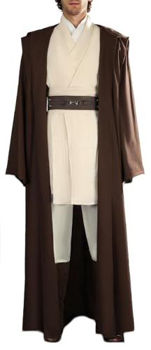 Cemaxjo Obi Wan Cosplay Jedi Tunika Uniform Outfit Obi Wan Kenobi Kostüm Kapuze Robe Hemd Hosen Gürtel (Brown, X-Small) von Cemaxjo