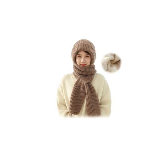 Cemssitu Integrated Ear Protection Windproof Cap Scarf, Knitting Thick Warm Ear Guard Hat, 2 In 1 Scarf Ear Guard Hat (One Size,Khaki) von Cemssitu