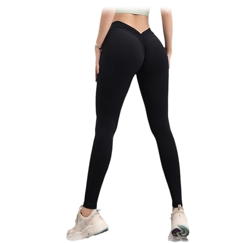 Cemssitu V-Back Gym Legging, V Back Scrunch Butt Lift Workout Leggings for Women, Sculpting V-Back Ruched Yoga Tights (Black,Medium) von Cemssitu