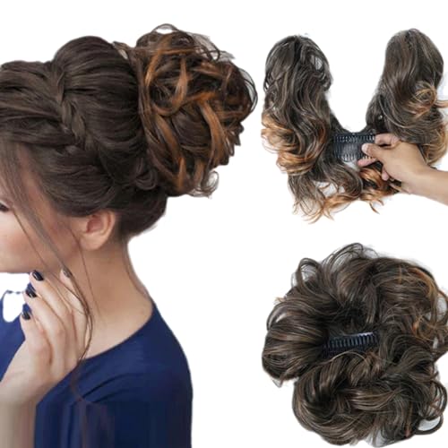 Messy Side Comb Clip In Bun Hair Accessory, Curly Bun Hair Piece, Messy Curly Bun Claw Hair Clip for Women (4#) von Cemssitu