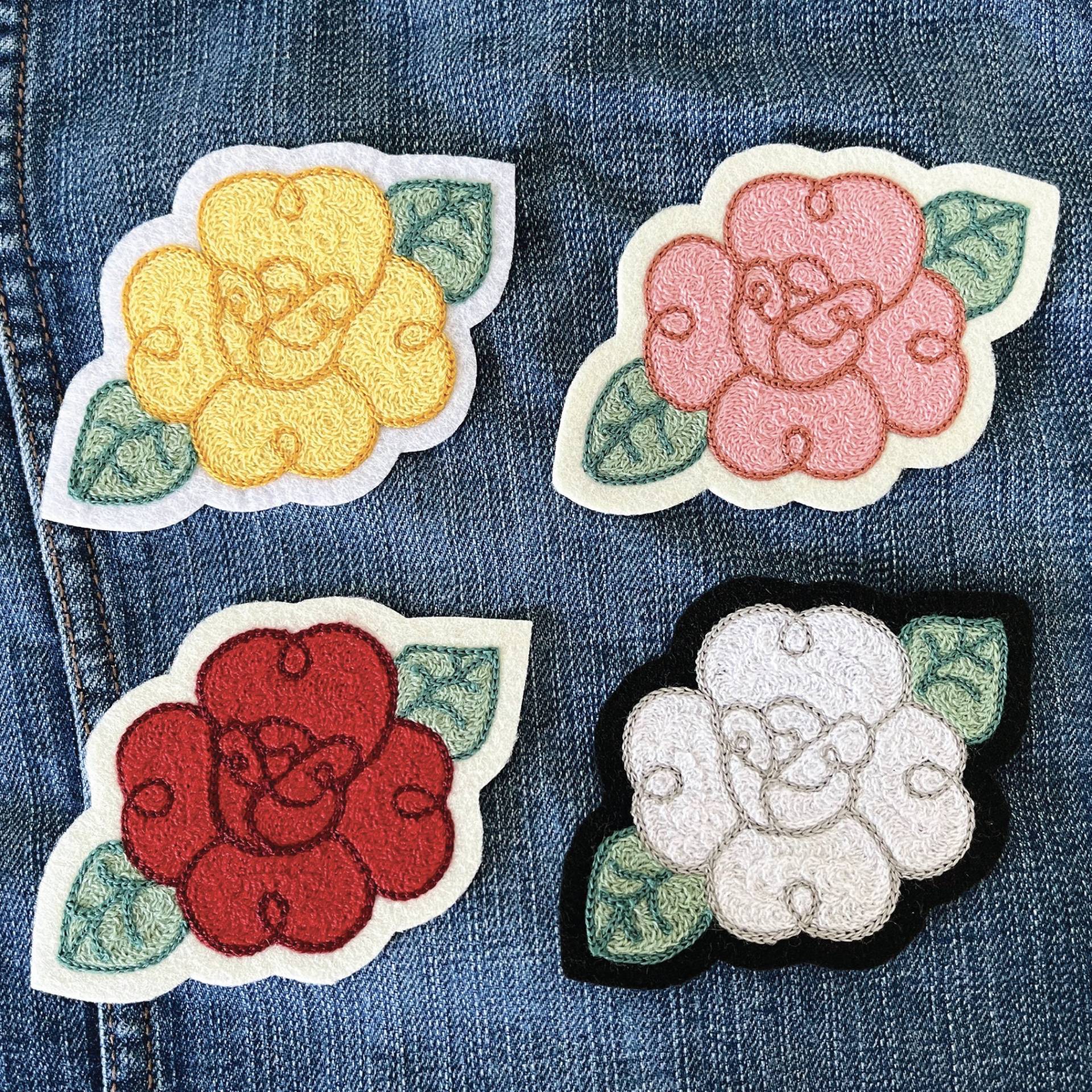 Kettenstich Gestickter Rosen Aufnäher Retro Rockabilly Bügelbild von CenCoastStitchworks