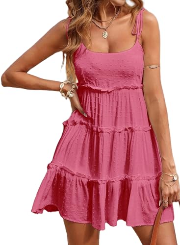 Cenei Damen Sommerkleider Hochzeitsgästekleider Strand Sommerkleider Spaghettiträger Fließendes Boho-Kleid Dunkelrosa XL von Cenei