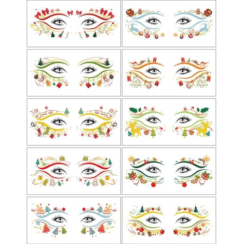 10pieces Weihnachten Eye Tatoos Aufkleber Ungiftiger Wassertransfer Temporärer Tattos Aufkleber Für Den Urlaub Spaß Einfach Zu Entfernen Wasserdichte Gesichtskunst von Cenifin