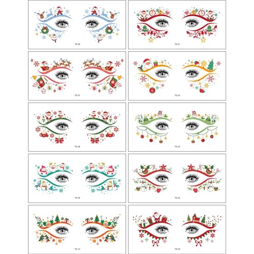 10pieces Weihnachten Eye Tatoos Aufkleber Ungiftiger Wassertransfer Temporärer Tattos Aufkleber Für Den Urlaub Spaß Einfach Zu Entfernen Wasserdichte Gesichtskunst von Cenifin