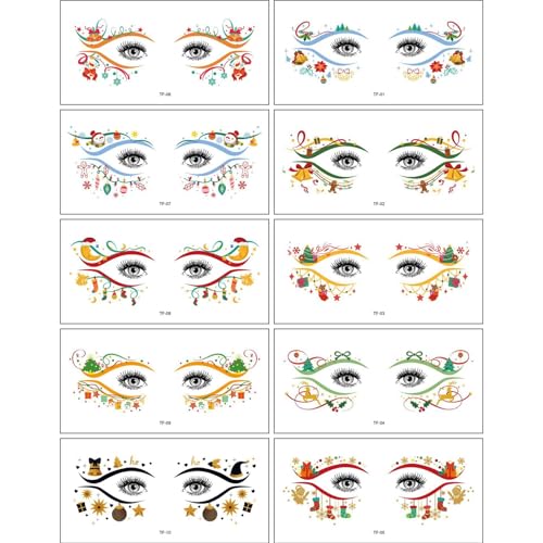 10pieces Weihnachten Eye Tatoos Aufkleber Ungiftiger Wassertransfer Temporärer Tattos Aufkleber Für Den Urlaub Spaß Einfach Zu Entfernen Wasserdichte Gesichtskunst von Cenifin