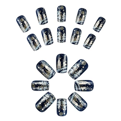 24pcs Weihnachtspresse An Nägeln Falsche Schneeflockendesigns Kleben Vollbezüge Acryl Für Frauen Weihnachten Presse Nägel von Cenifin