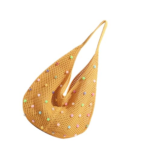 Cenifin Frauen Mode Achselhöhle Handtasche All Matching Strand Stricken Schulter Meer Meer Trendy Unterarm Frauen Stricken Schulter Strand Schöne Achselhöhle Bunte Perlen von Cenifin