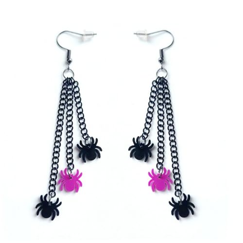Halloween Skull Schwarze Kette Fledermaus Spinnen Legierung Ohrringe Ohrhook Mode Schmuck Für Frauen Damenzubehör Bat Spiders Ohrhookook Ohrringe von Cenifin