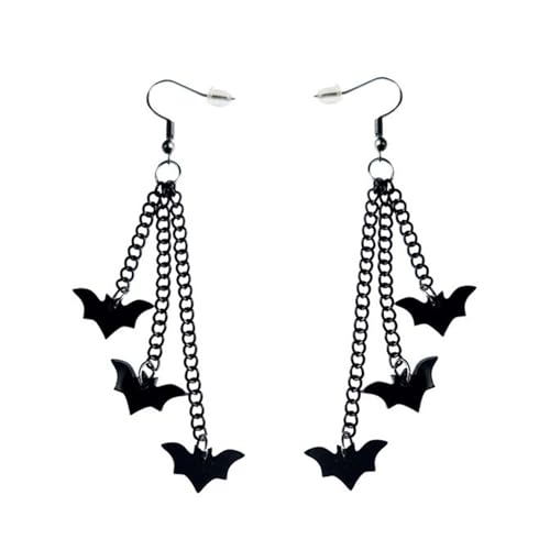 Halloween Skull Schwarze Kette Fledermaus Spinnen Legierung Ohrringe Ohrhook Mode Schmuck Für Frauen Damenzubehör Bat Spiders Ohrhookook Ohrringe von Cenifin