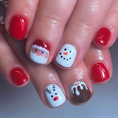 Santa Stick On Nails Christmas Press Snowman Full Covers False Elks Künstliche Maniküre Liefert Schneemann Full Cover Stick Nagel Weihnachten Falsche Elchpresse von Cenifin