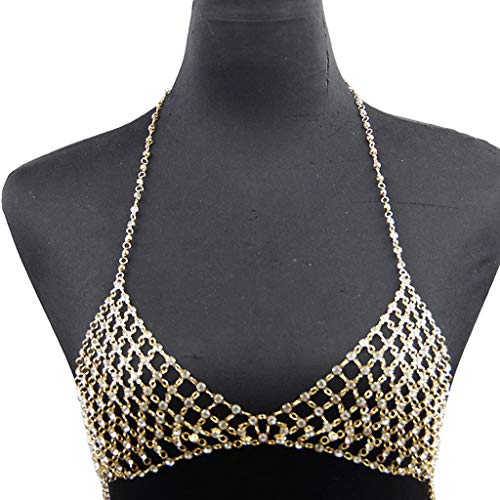 Strand Bra Kette Gold Körper Schmuck Nachtclub Rave Brustketten Kristall BH Kette Kette Für Frauen Und Mädchen von Cenifin
