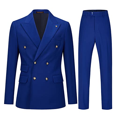 Cenne Des Graoom Herren Slim Fit 2 Stück Anzug Zweireiher Business Hochzeit Abschlussball Smoking Anzüge Blazer & Hosen Set…, Königlich (Royal), 44 von Cenne Des Graoom