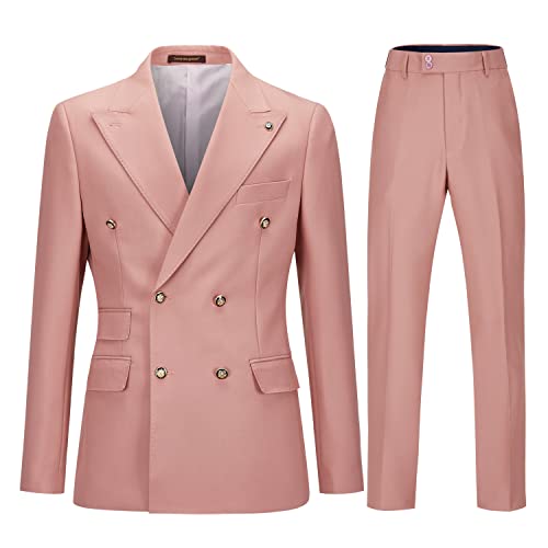 Cenne Des Graoom Herren Slim Fit 2 Stück Anzug Zweireiher Business Hochzeit Abschlussball Smoking Anzüge Blazer & Hosen Set…, Pink, 52 von Cenne Des Graoom