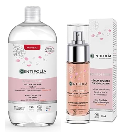 CENTIFOLIA Eclat de Rose Mizellarwasser 500 ml + Eclat de Rose Eclat de Rose Hydratationsserum 30 ml | ideal für dehydrierte Haut | entfernt perfekt Make-up | Hautschuppung | hergestellt in Frankreich von Centifolia