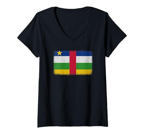 Damen Flagge der Zentralafrikanischen Republik für Männer, Frauen, Kinder T-Shirt mit V-Ausschnitt von Central African Republic Flag Graphic Store