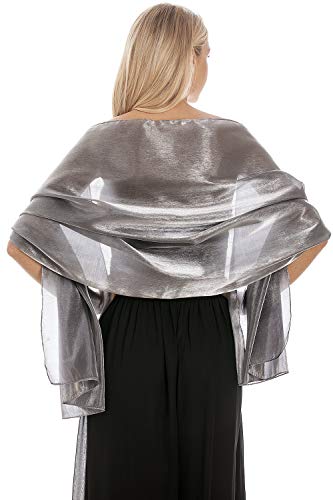Central Chic Atemberaubende Silky Iridescent Hochzeit Abschlussball Brautjungfern Wraps Stola Schal Pashmina - 24 Farben … (Silber-Grau) von Central Chic