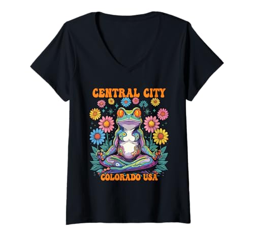 Damen Central City Colorado USA Frosch Zen Chill Design T-Shirt mit V-Ausschnitt Damen Central City Colorado USA Frosch Zen Chill Design T-Shirt mit V-Ausschnitt von Central City Colorado USA Souvenir Designs