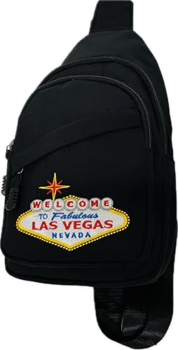 Las Vegas Welcome Sign Sling Bag, Cross-Body-Design, Schwarz oder Transparent, mehrere Taschen, Schwarz, Für jeden Tag Las Vegas Welcome Sign Sling Bag, Cross-Body-Design, Schwarz oder Transparent, mehrere Taschen, Schwarz, Für jeden Tag von Central Souvenir and Novelty LLC