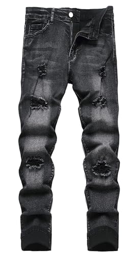 Herren Zerrissene Skinny Stretch Distressed Destroyed Slim Jeans Denim Hose, Ripped Black Washed, 56 von Centrawin