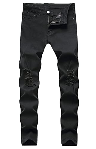 MEIKESEN Herren Jeanshose Ripped Destroyed Stretch Knielöcher Slim Tapered Leg Jeans - Schwarz - 46 von Centrawin