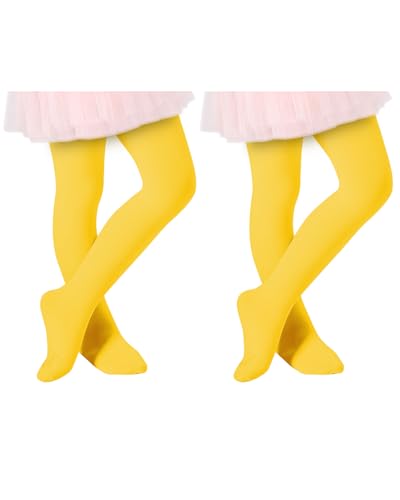 Century Star 2 Paar Mädchen Strumpfhose für Baby - Ballettstrumpfhose Mädchen Knallgelb*2 6-9 Jahre von Century Star