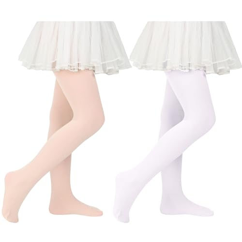 Century Star 2 Paar Mädchen Strumpfhose für Baby - Ballettstrumpfhose Mädchen Weiß Fleisch rosa 6-9 Jahre von Century Star