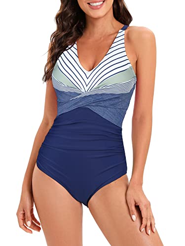 Century Star Badeanzug Damen Bauchweg Badeanzug Damen Große Größe Badeanzug Damen Push Up Badeanzug mit Bügel Badeanzüge für Damen Bauchweg Badeanzug Damen mit Cups Blauer Farbverlauf 34-36 von Century Star