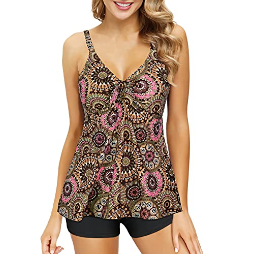 Century Star Badeanzug Damen Bauchweg Tankini Damen Bauchweg Tankinis für Damen Badeanzug Damen Große Größe Badeanzüge für Damen Bademode Damen Tankini Damen Große Größen Runde Blume 42-44 (2XL) von Century Star