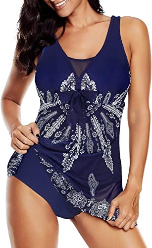 Century Star Badeanzug Damen Einteilig Badekleid Tankini Bauchweg Schwimmkleid Bademode Swimsuit Strandmode Dunkelblau 38-40 (Tag Size M) von Century Star