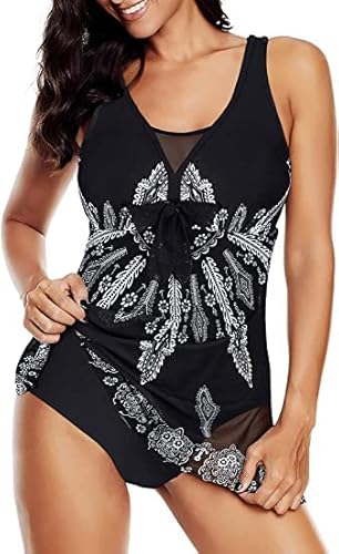 Century Star Badeanzug Damen Einteilig Badekleid Tankini Bauchweg Schwimmkleid Bademode Swimsuit Strandmode Schwarz 42-44 (Tag Size XL) von Century Star