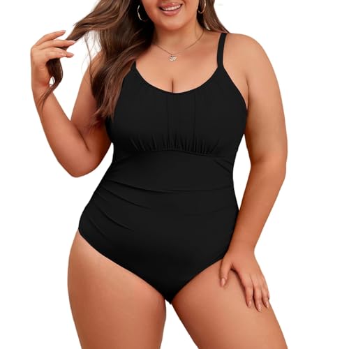Century Star Badeanzug Damen Große Größe Badeanzug Damen Bauchweg Badeanzüge für Damen Vertikale und horizontale verstellbare Schultergurte Bademode Damen Schwarz L von Century Star