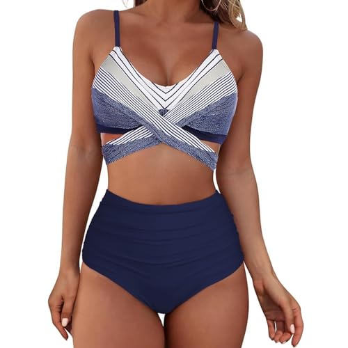 Century Star Bikini Damen Bauchweg Badeanzug High Waist Push Up Bikinis für Damen Verstellbarer Schultergurt Zweiteiliger Badeanzug Blauer Farbverlauf L von Century Star