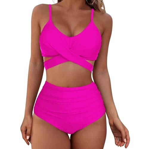 Century Star Bikini Damen Bauchweg Badeanzug High Waist Push Up Bikinis für Damen Verstellbarer Schultergurt Zweiteiliger Badeanzug Rosa S von Century Star