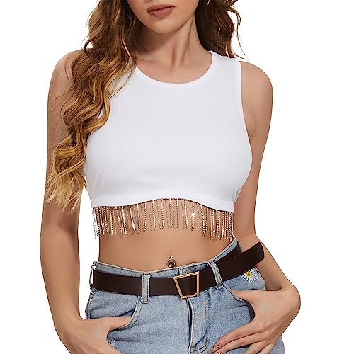 Century Star Crop Tops Damen Tops für Damen Crop Top Damen Sommer Tank Top Damen y2k Top Damen Tops Teenager Mädchen Halloween Deko Skims Dups Festival Outfit Damen y2k Clothes Damen Top Weiß L von Century Star