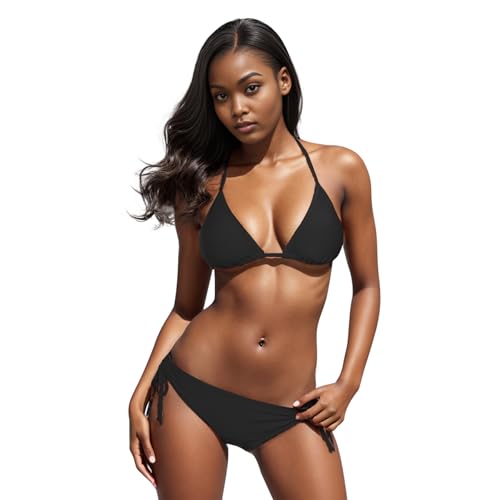 Century Star Damen Bikini Set Badeanzug Zweiteiliger Bademode mit Triangel Bikinihose Strandmode Push Up Schwarz 34 (Tag Size XS) von Century Star