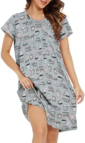 Century Star Damen Nachthemd Nachtwäsche Frauen Rundhals Schlafanzug Nachtkleid Pyjama Kleid Lose Graue Tasse 2XL von Century Star