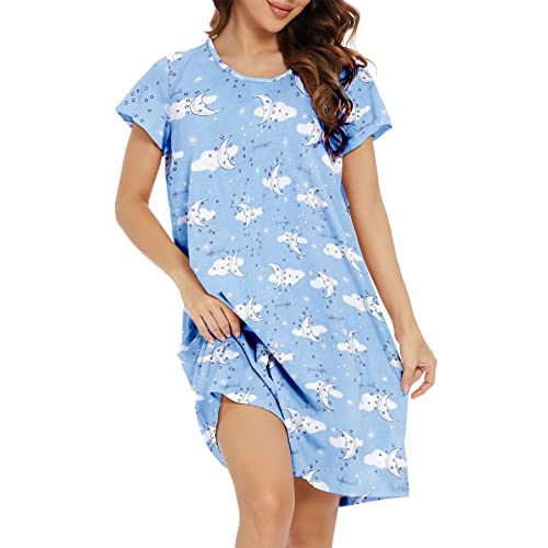 Century Star Damen Nachthemd Nachtwäsche Frauen Rundhals Schlafanzug Nachtkleid Pyjama Kleid Lose Mond S von Century Star