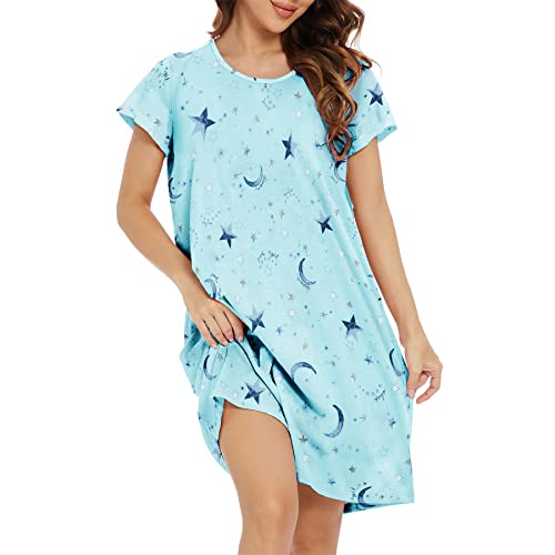 Century Star Damen Nachthemd Nachtwäsche Frauen Rundhals Schlafanzug Nachtkleid Pyjama Kleid Lose Stern XL von Century Star