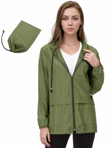 Century Star Damen Regenjacke wasserdicht und atmungsaktiv - Verschleißfestigkeit - Leichtgewicht Armeegrün 3XL von Century Star