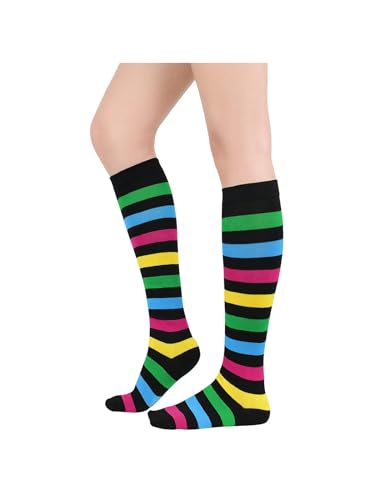 Century Star Kniestrümpfe Damen lange Socken Gestreifte Regenbogen Socken Weiche und verschleißfeste lange Socken für Damen Regenbogen-Streifen von Century Star