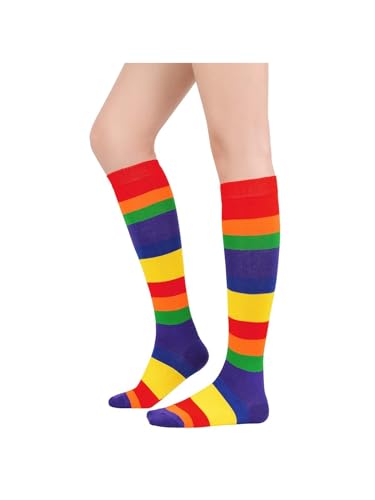 Century Star Kniestrümpfe Damen lange Socken Gestreifte Regenbogen Socken Weiche und verschleißfeste lange Socken für Damen Regenbogen von Century Star