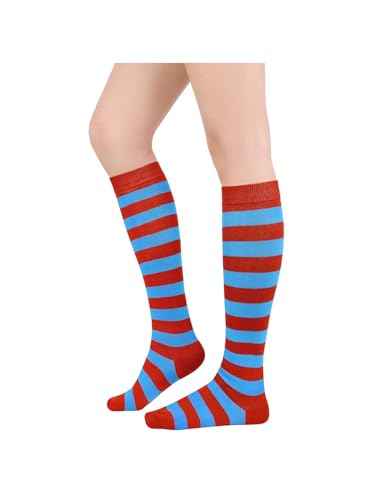 Century Star Kniestrümpfe Damen lange Socken Gestreifte Regenbogen Socken Weiche und verschleißfeste lange Socken für Damen karmesinblau von Century Star